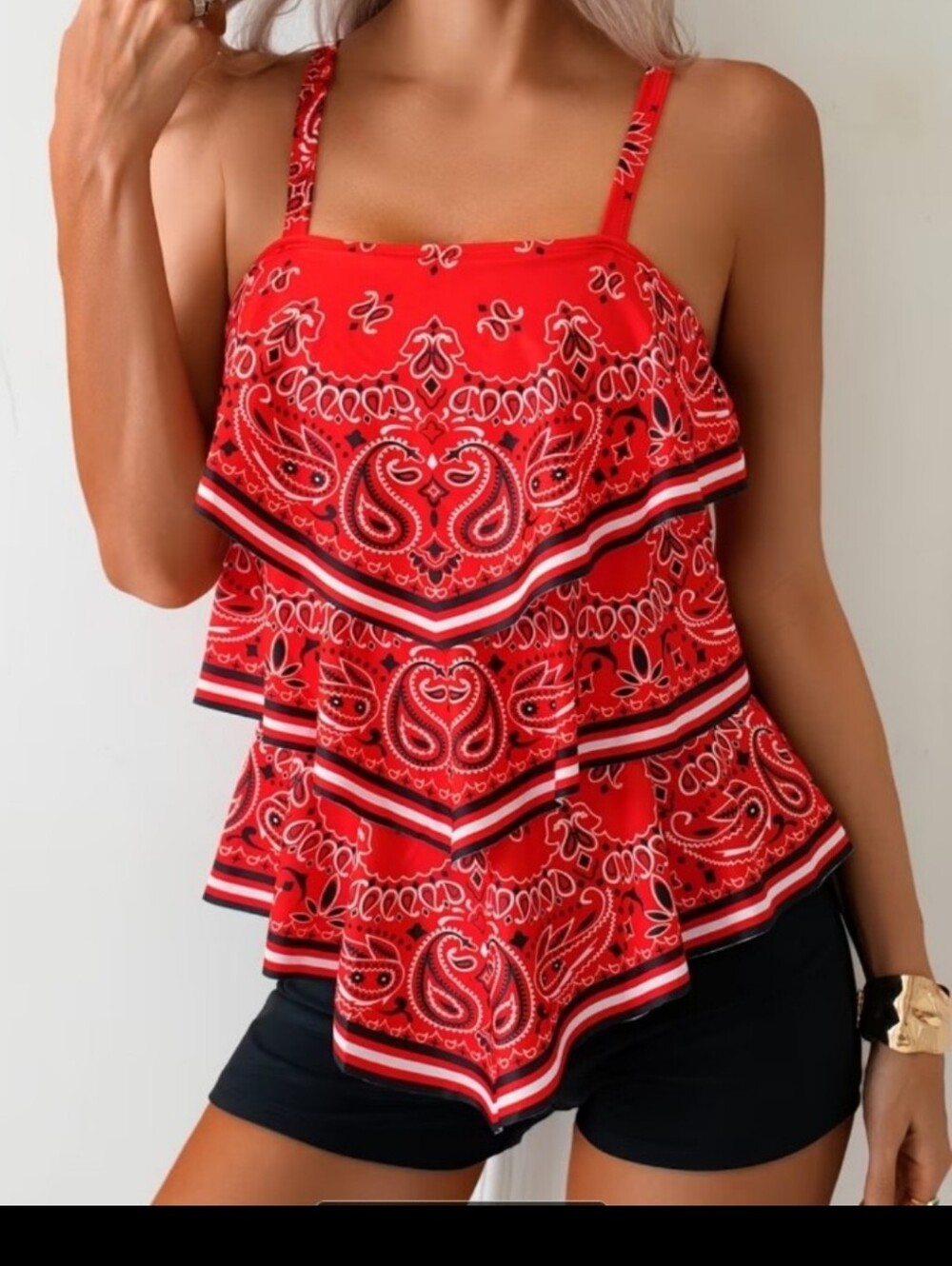 Very Cute Ladies Tanki, 3 Tier Paisley Design, Adjustable straps, &  Swim Shorts